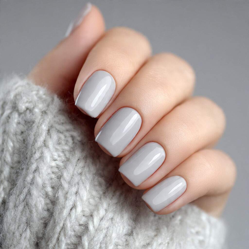 soft pale gray nails with a smooth