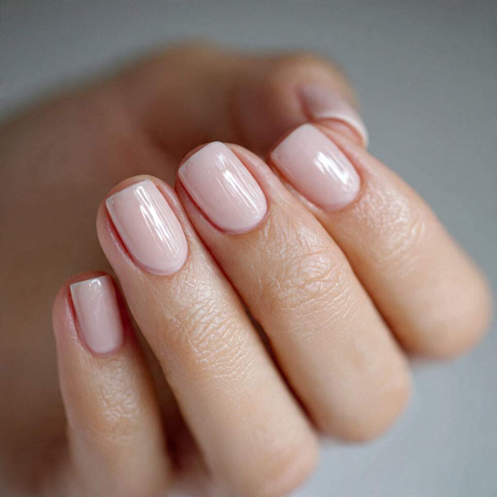 soft pale pink beige nails on short length