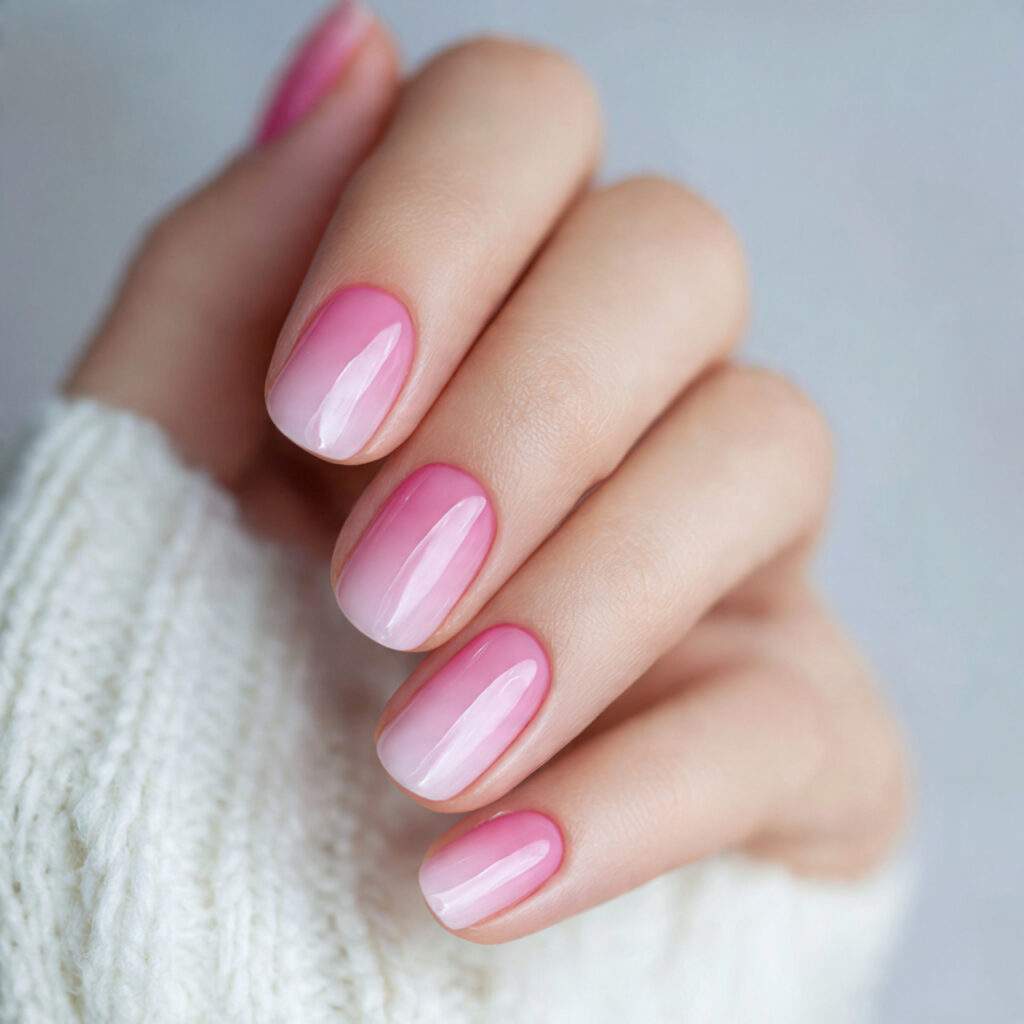 soft pink gradient nails create a smooth