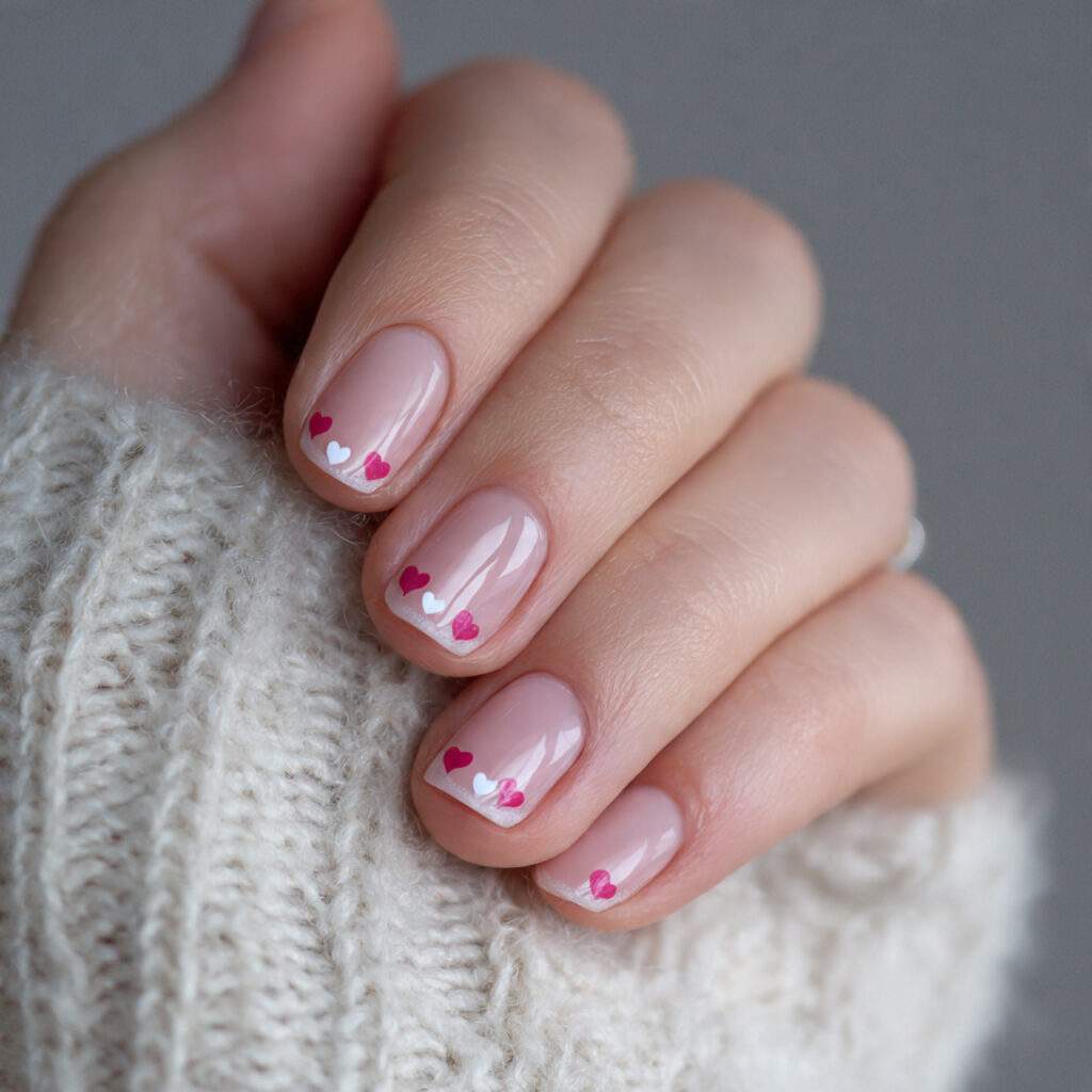 soft pink heart corner nails place tiny