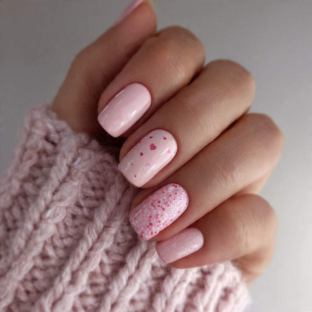 soft pink nails with a single accent 1