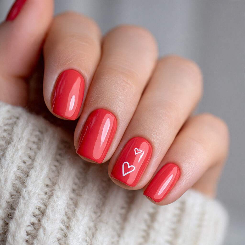 soft red short square valentine nails bring