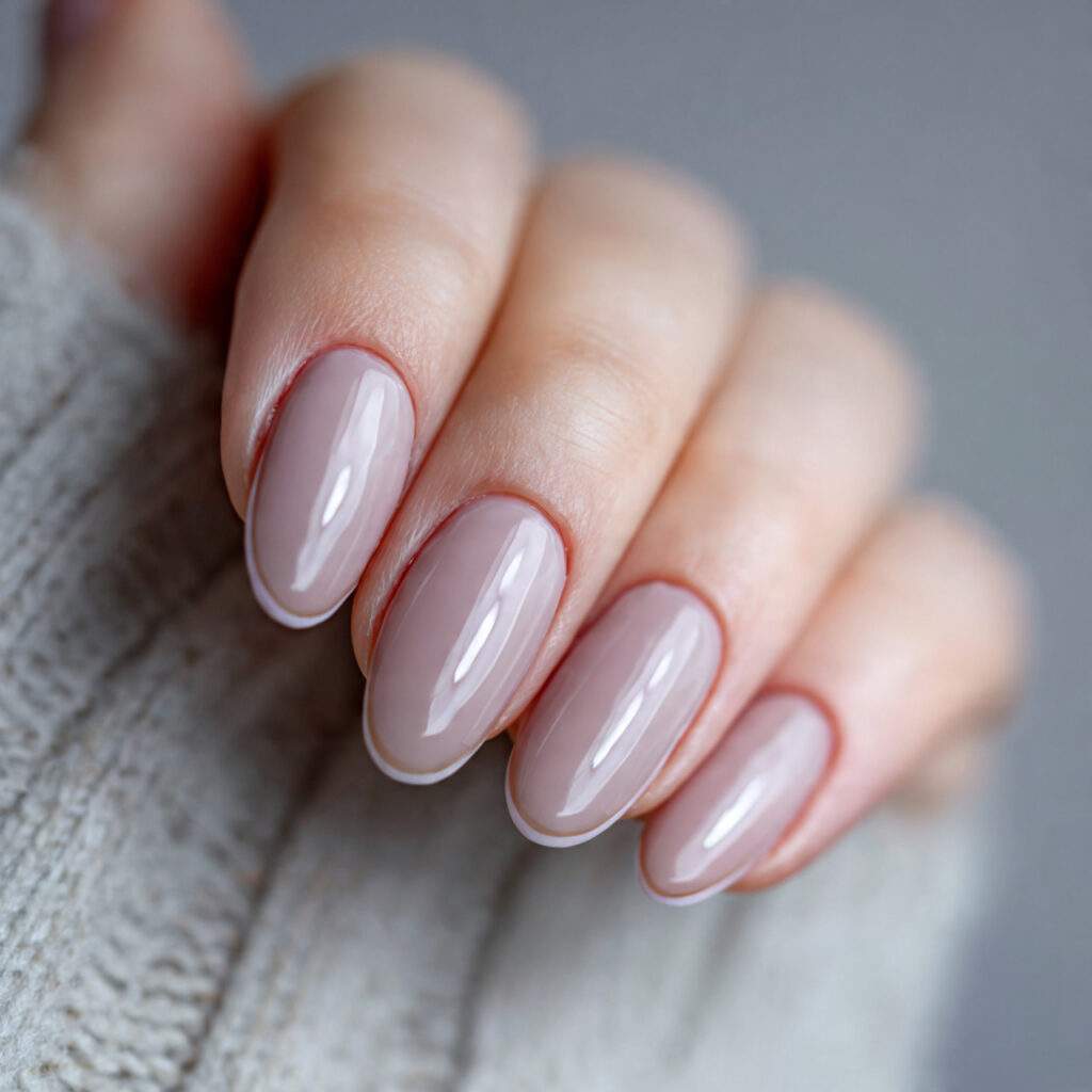 soft taupe nails with minimal french edge