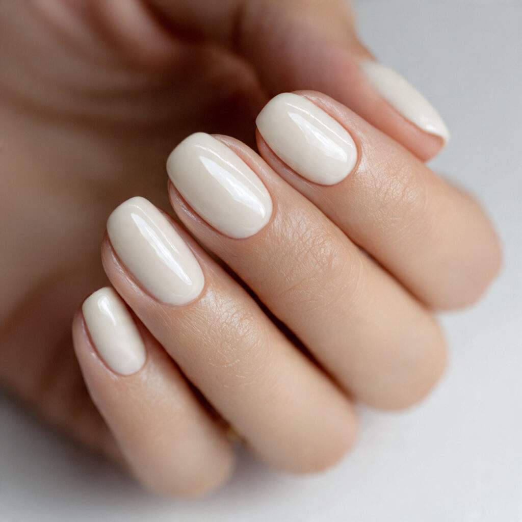 soft white cream nails on short nails