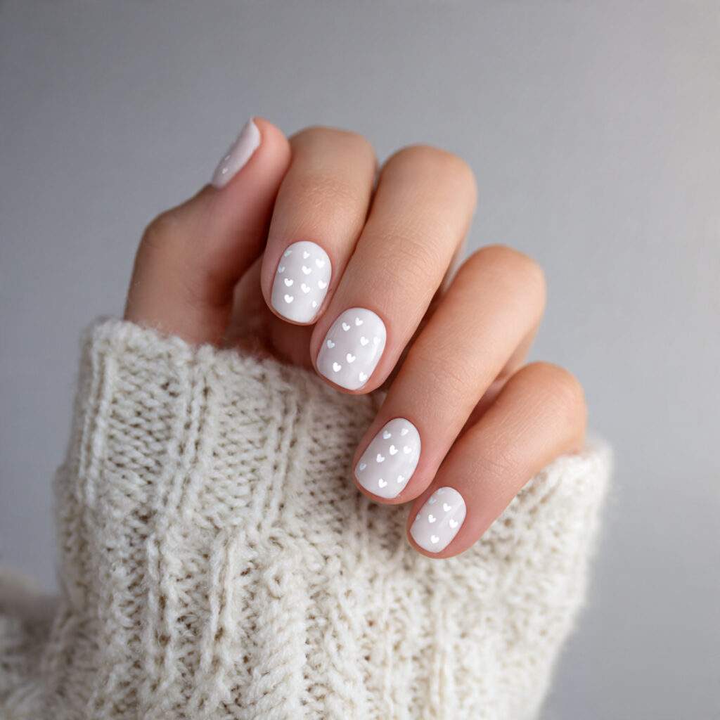 soft white valentine nails create a clean