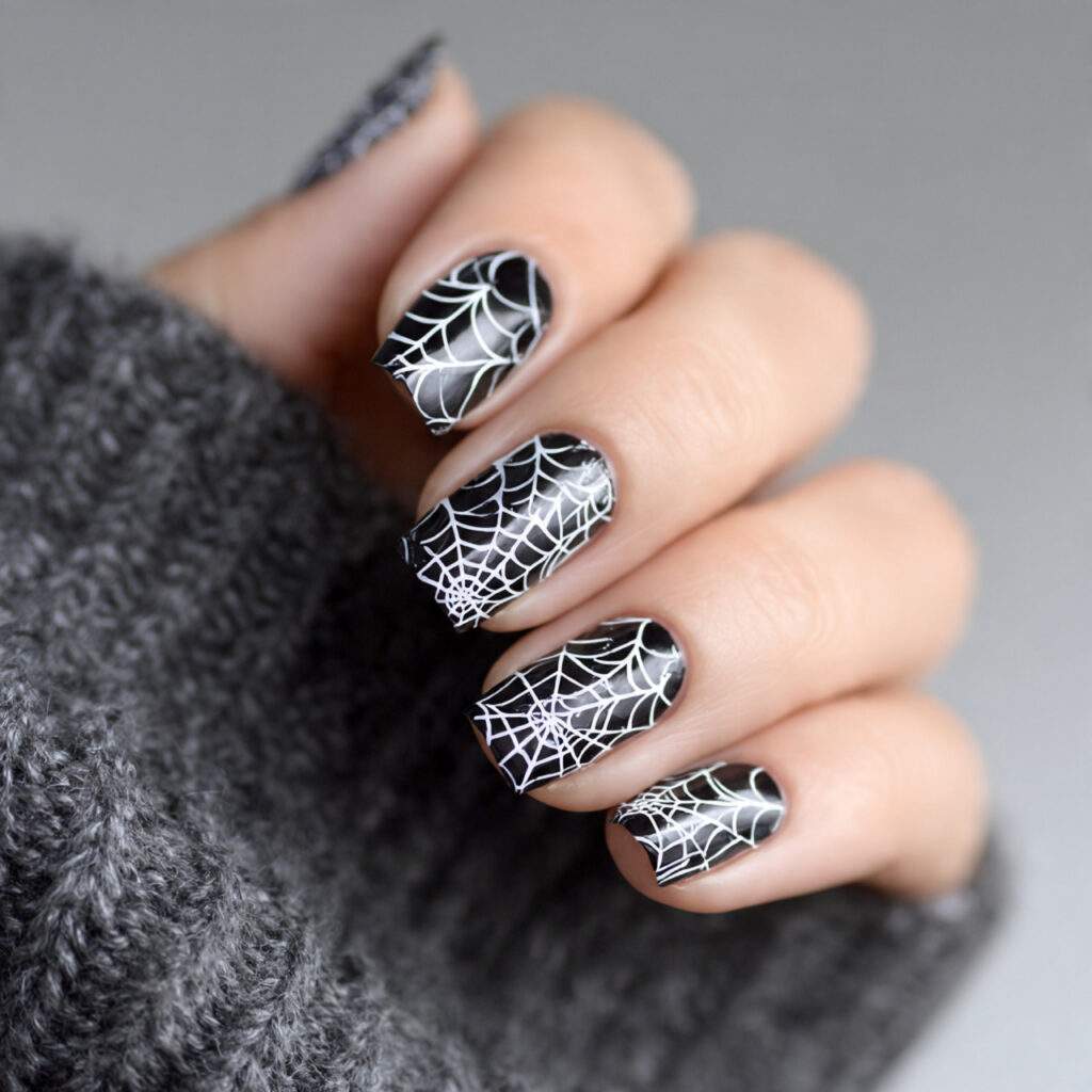spiderweb nail art adds a spooky but
