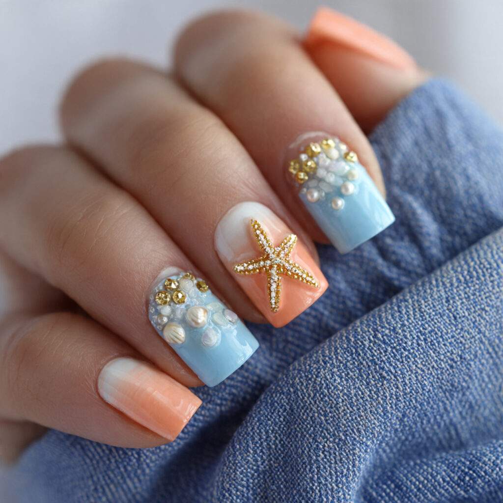 starfish nail art adds a playful touch