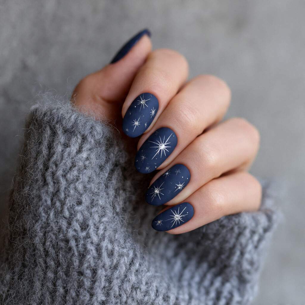 starry night matte navy blue nails feel