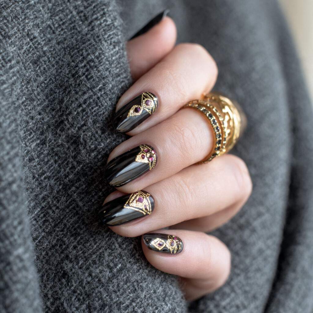 statement accent nails with glam details