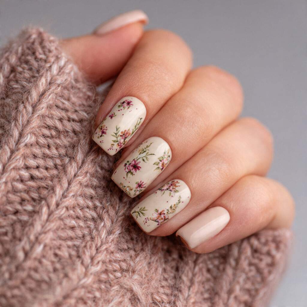 subtle floral january nail designs bring softness