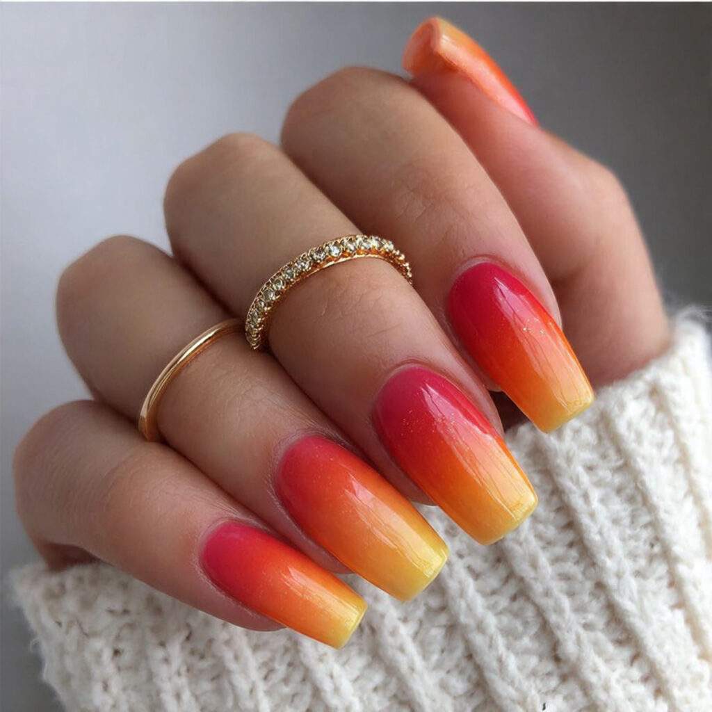 sunset gradient nails use warm colors like