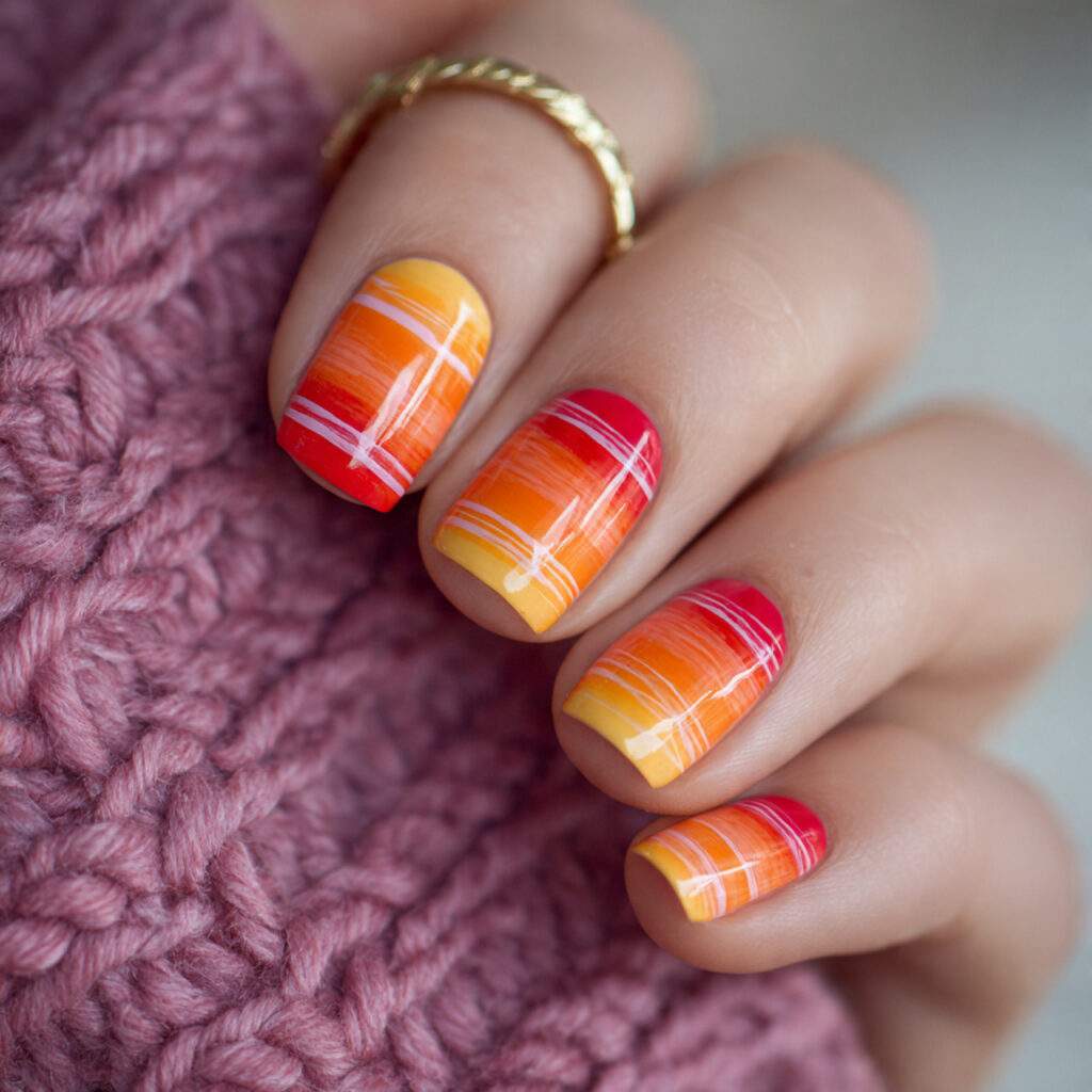 sunset stripe nails mix warm fall colors