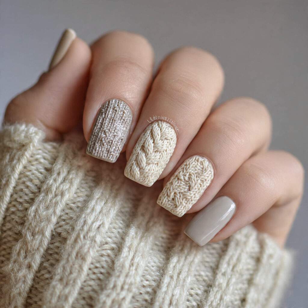 sweater inspired nails add texture and warmth raised