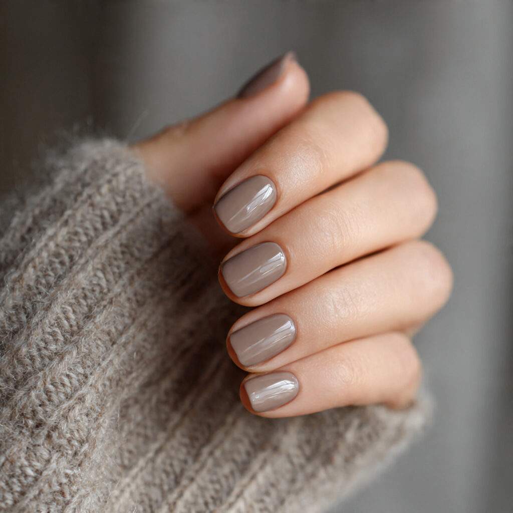 taupe short nails with matte finish earthy