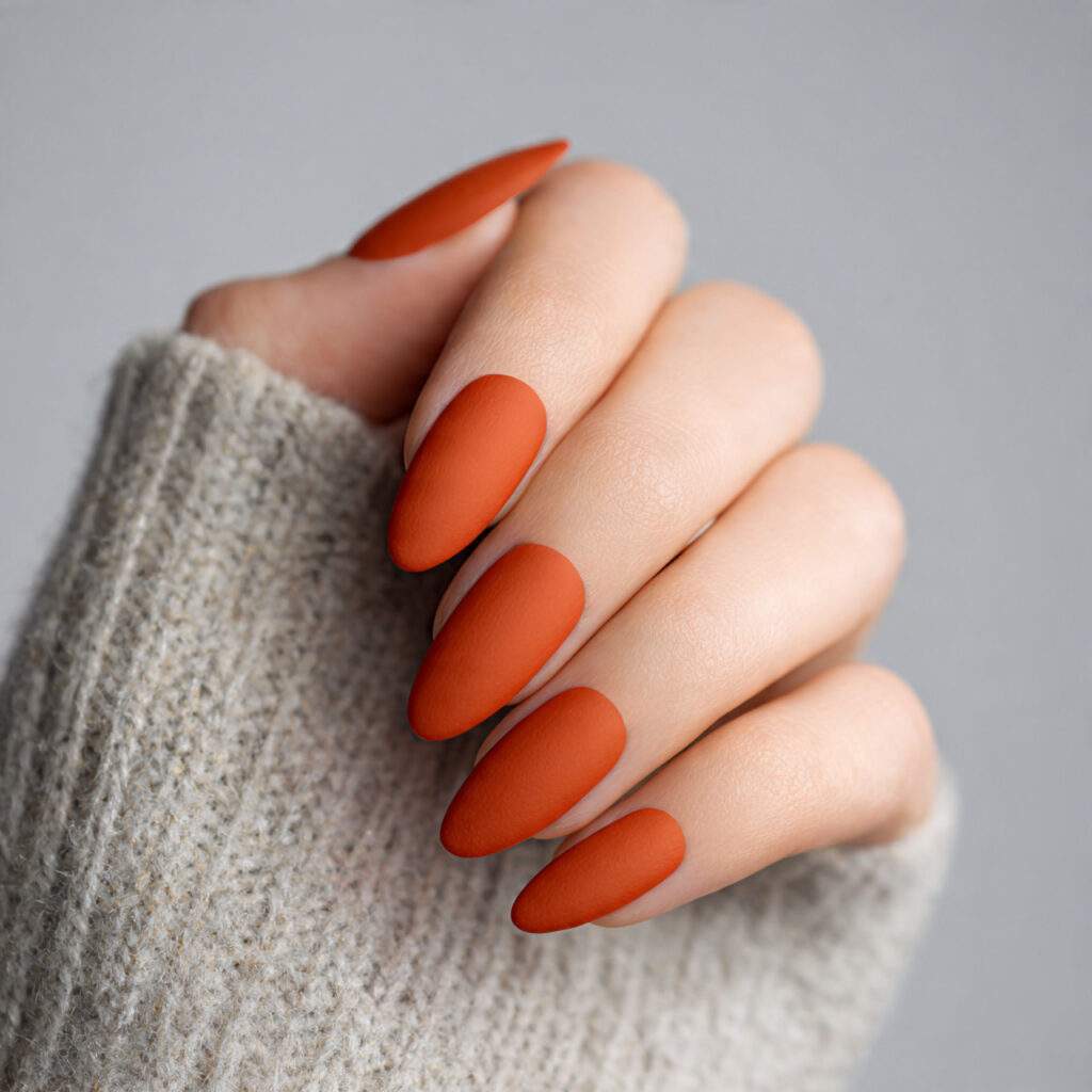 terracotta orange nails bring earthy warmth to
