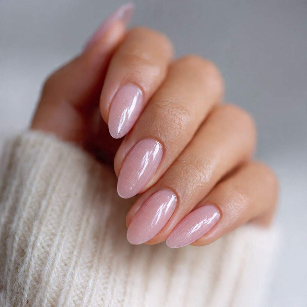 translucent pale pink jelly nails glossy finish