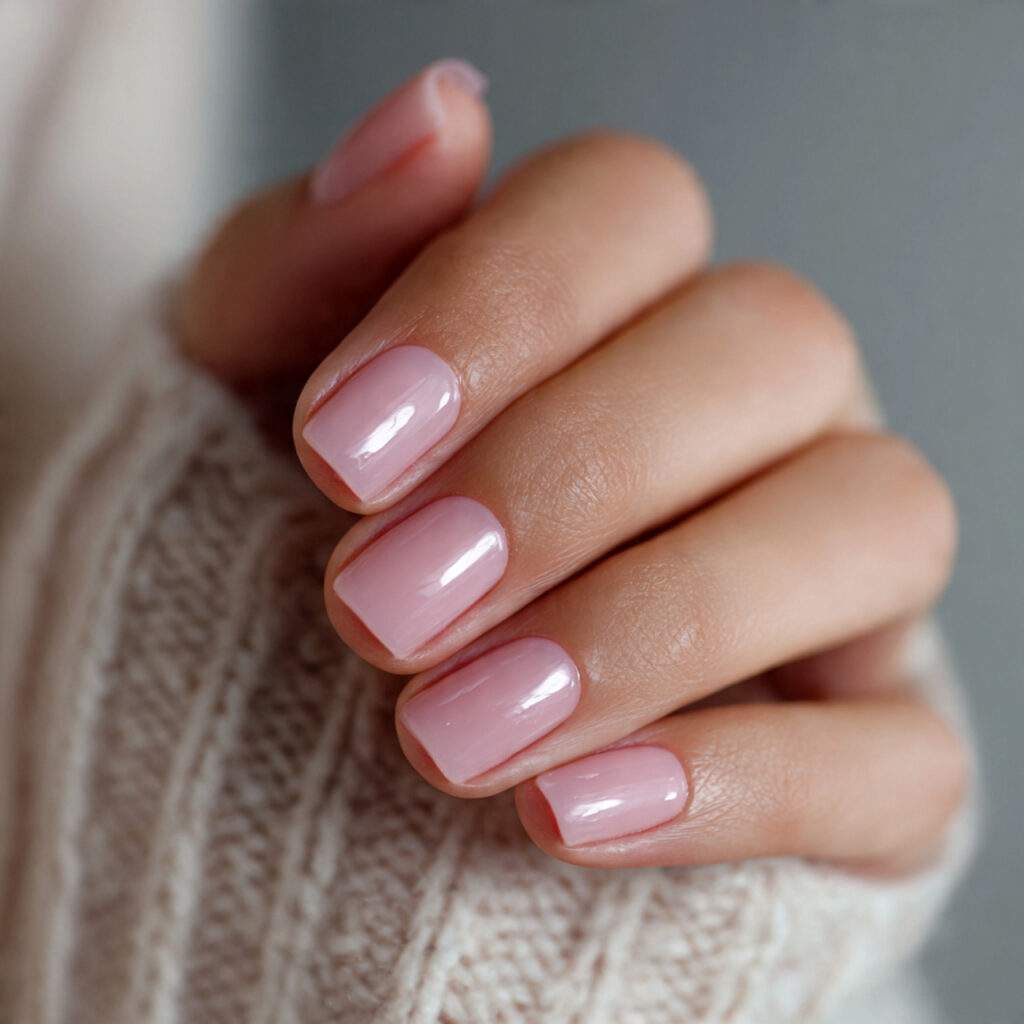 translucent rose short nails soft romantic subtle