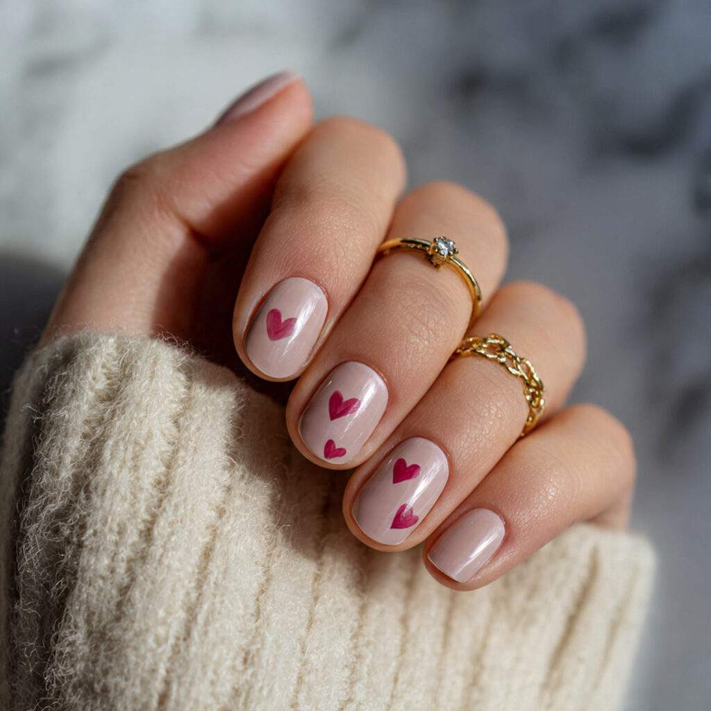 trendy simple valentine nails with glossy neutral