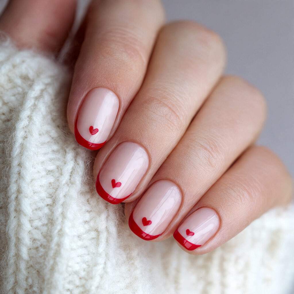 trendy valentine nails with minimal red outline