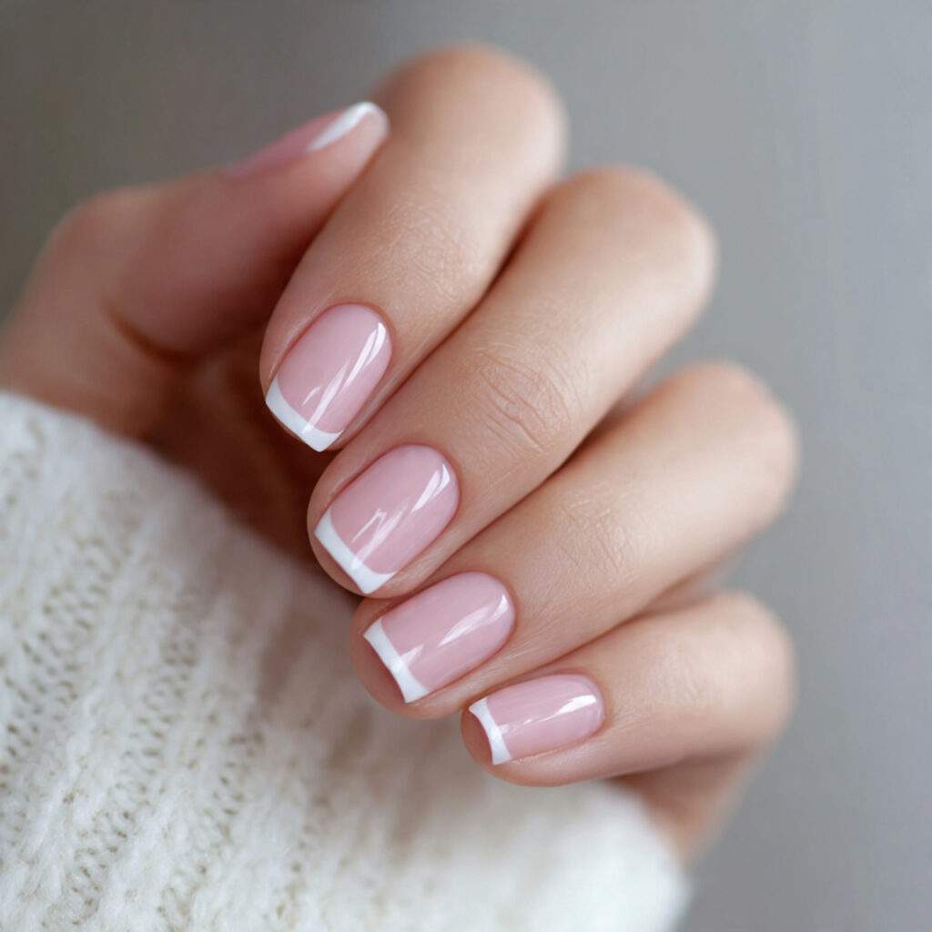 ultra sheer pink base nails with thin crisp