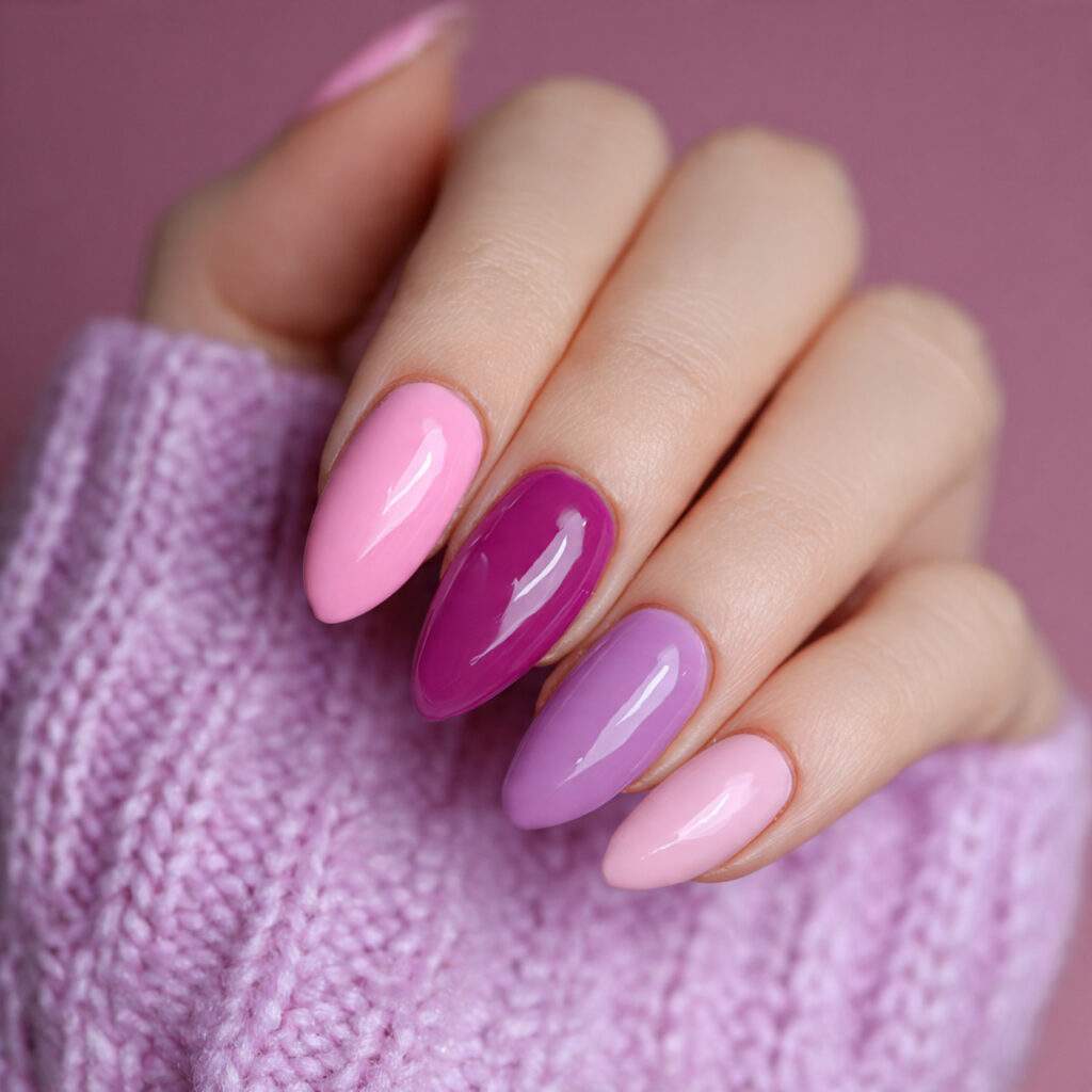 valentine nails almond simple through gentle purple pink