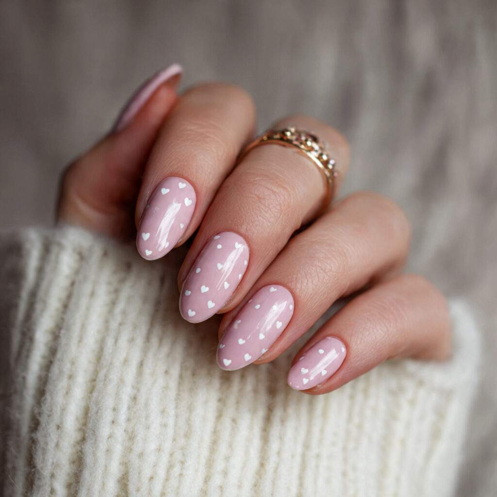 valentine nails almond simple with minimal dots