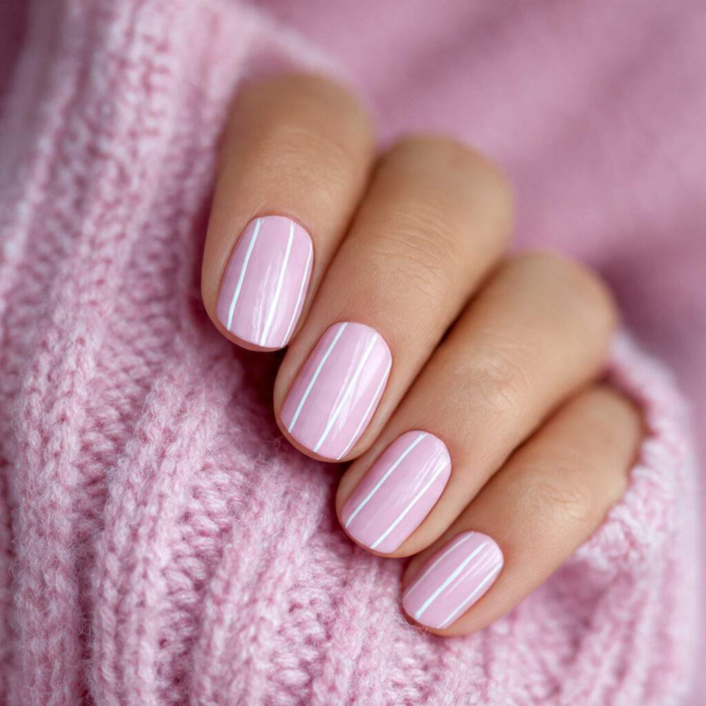 valentine nails with a soft pink base