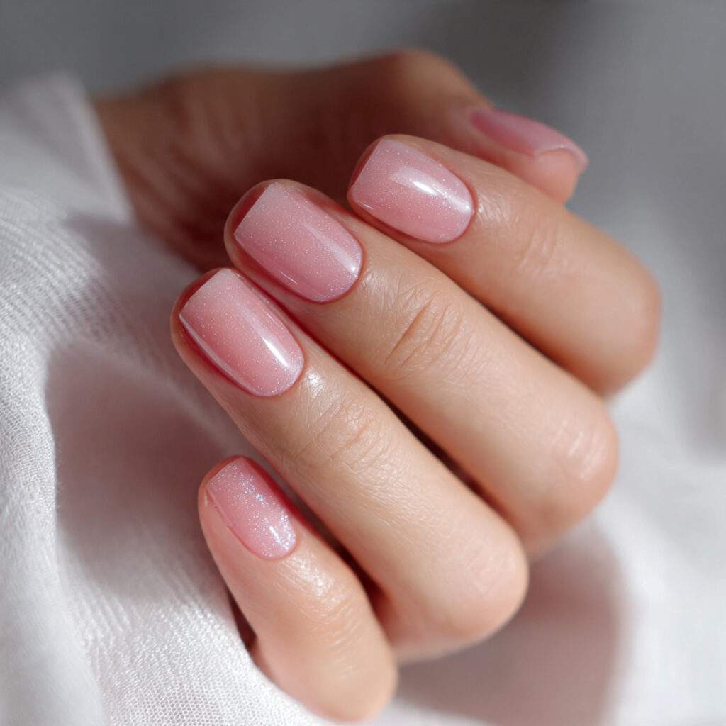 very sheer rose toned polish over natural nails
