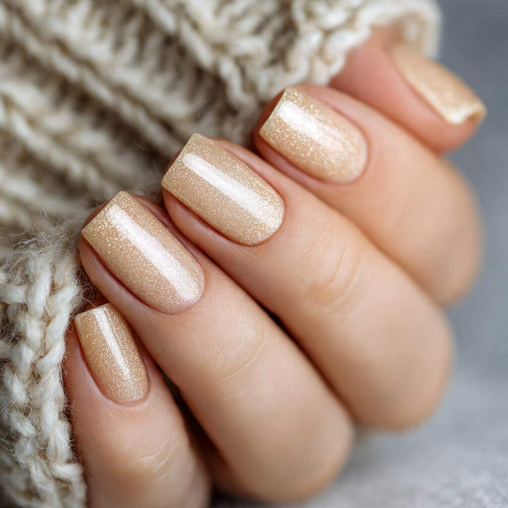 warm champagne colored nails with gentle golden glow