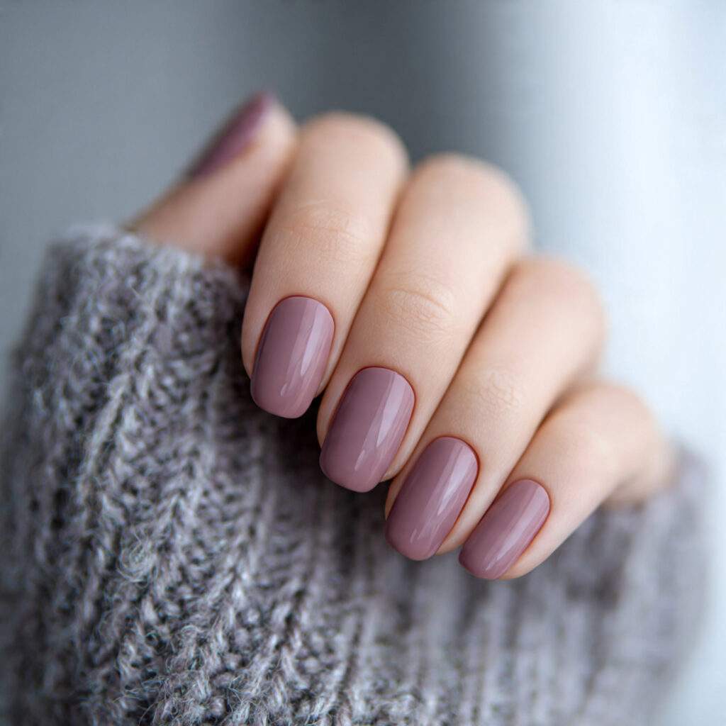 warm mauve short nails with matte finish