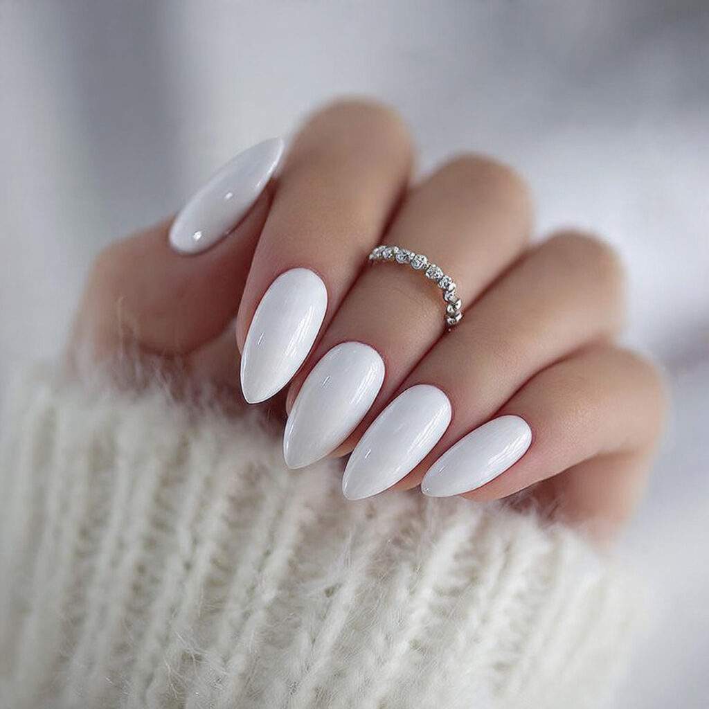 white almond shaped nails feel graceful and