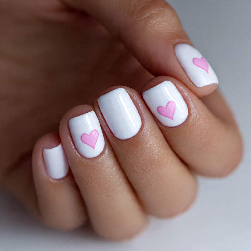 white base pink heart short square valentine