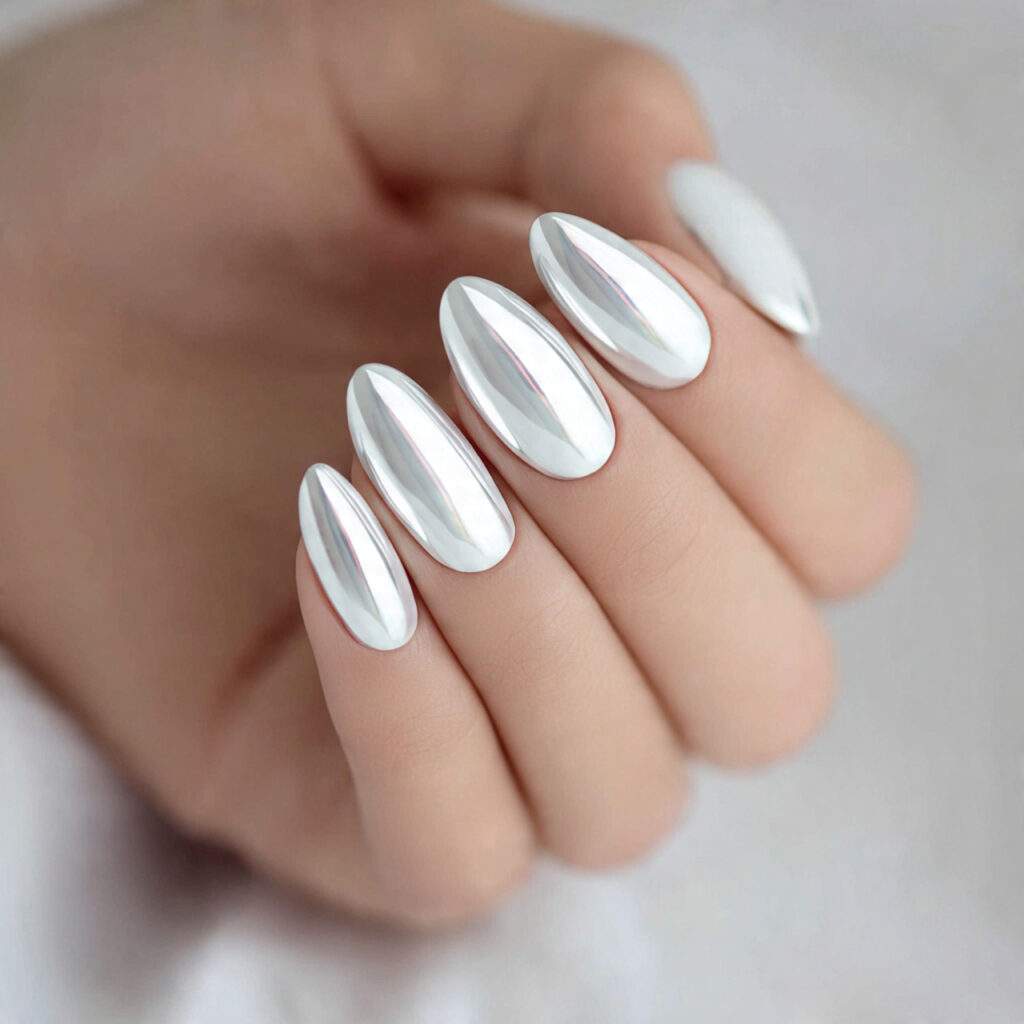 white chrome nails offer a sleek and