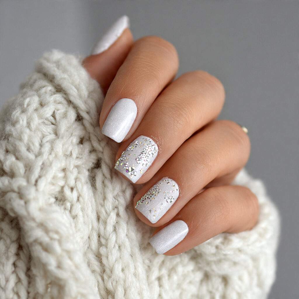 white nails with micro design details