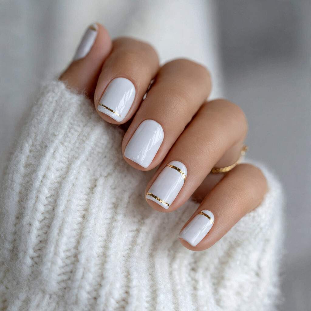 white nails with minimal metallic touches small