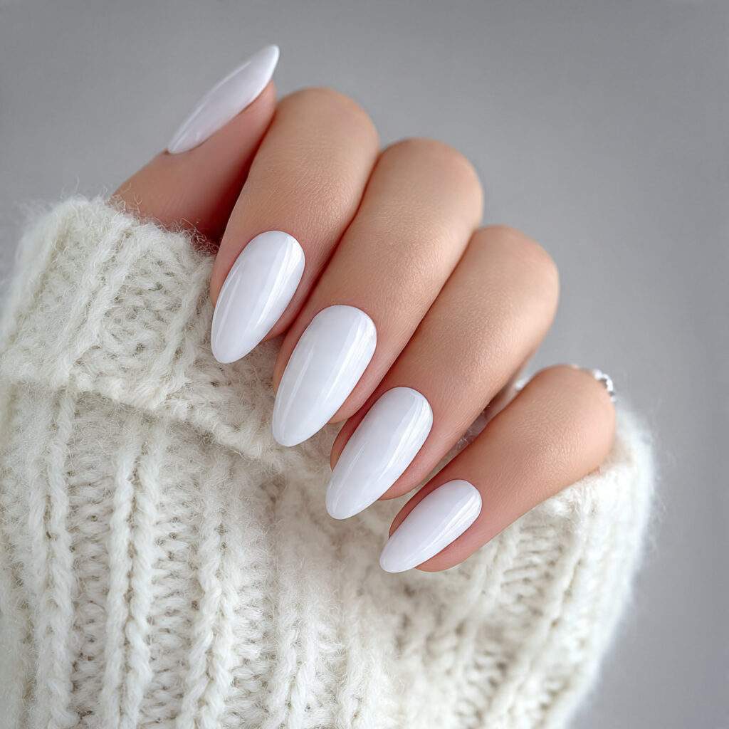 white oval nails create a soft and