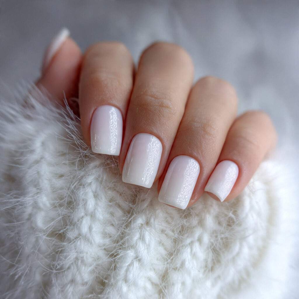 white winter square nails that look fresh