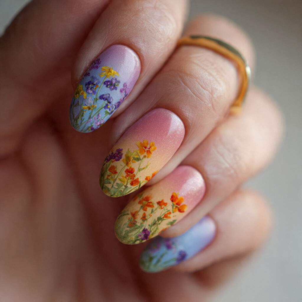 wildflower nails with soft ombre base