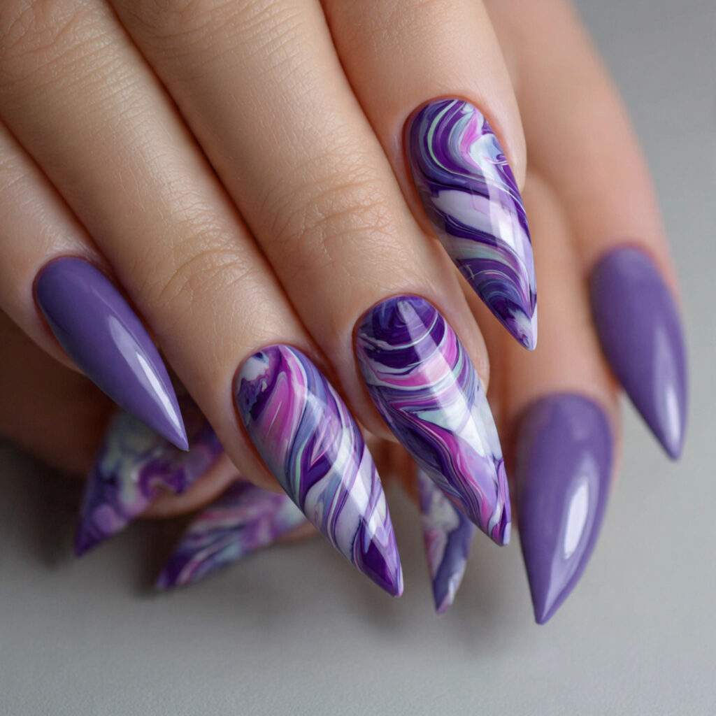 winter orchid swirl stiletto nails feel artistic