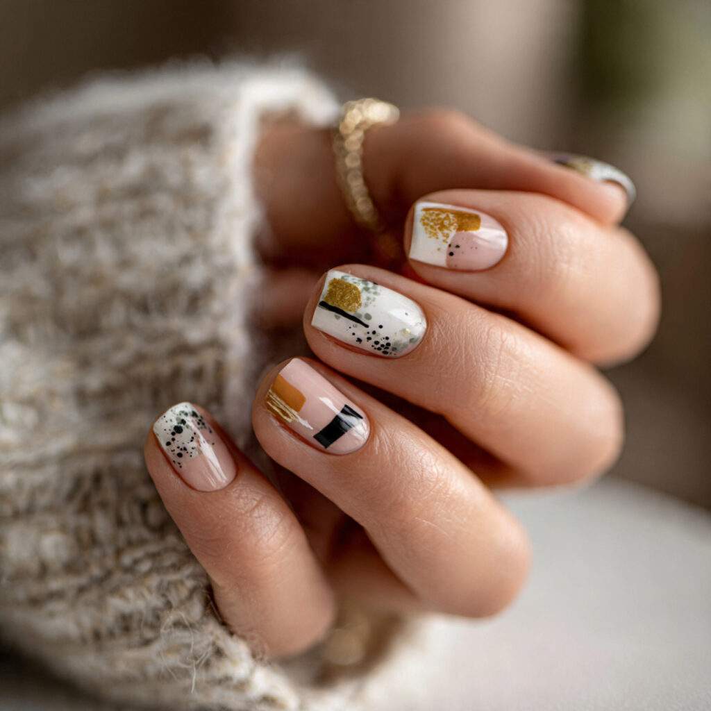 winter square nails with modern art touches