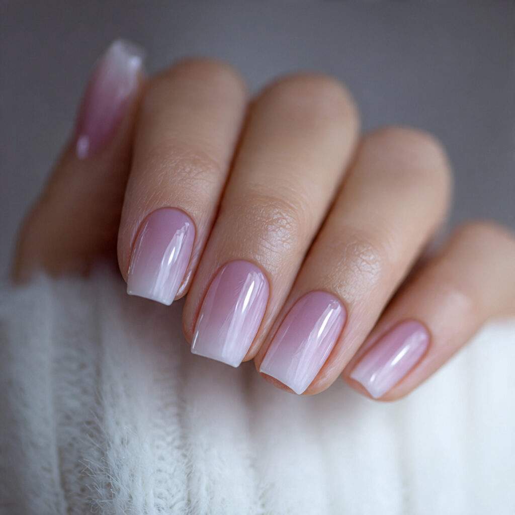winter square nails with soft ombre effect