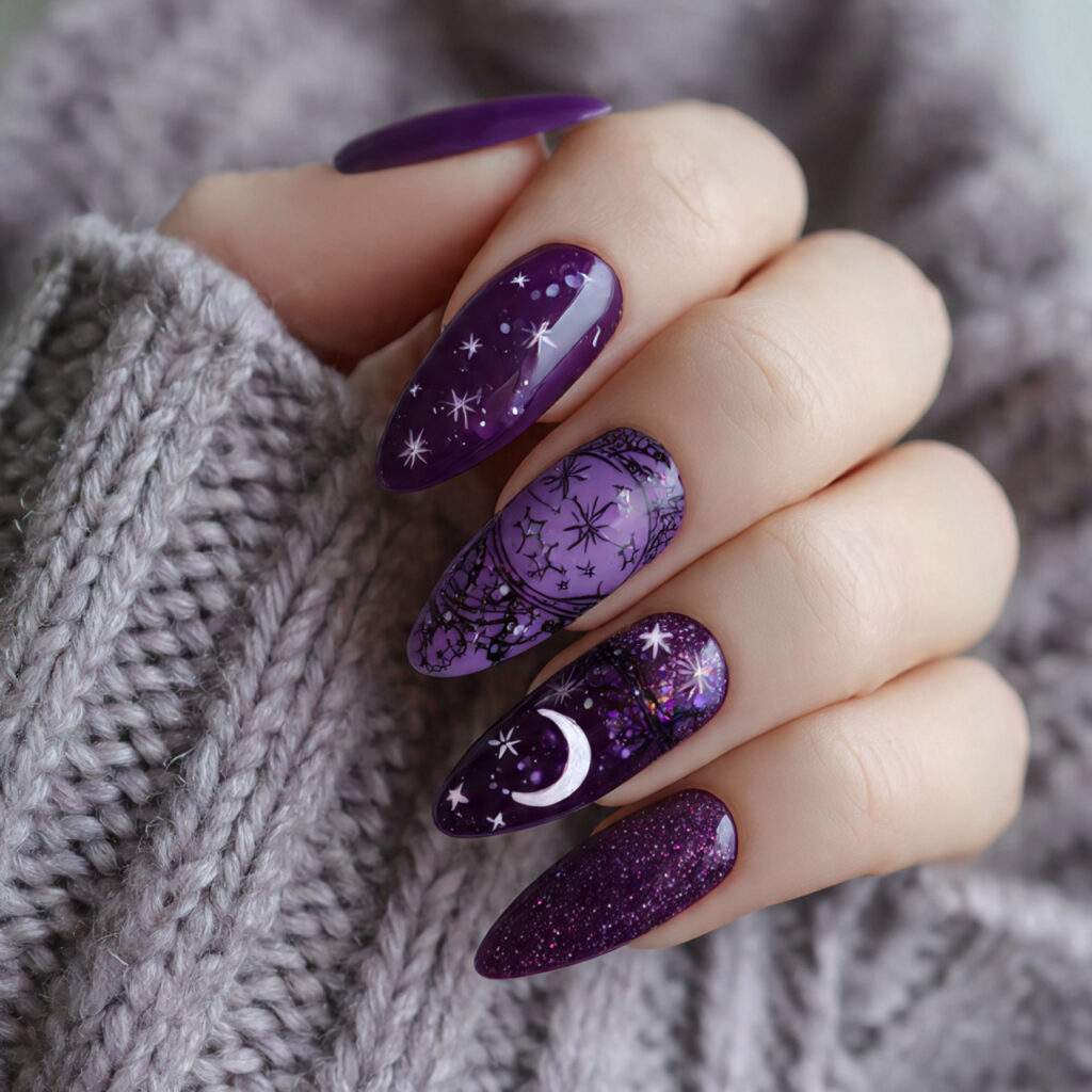 witchy purple nails mix dark and mystical