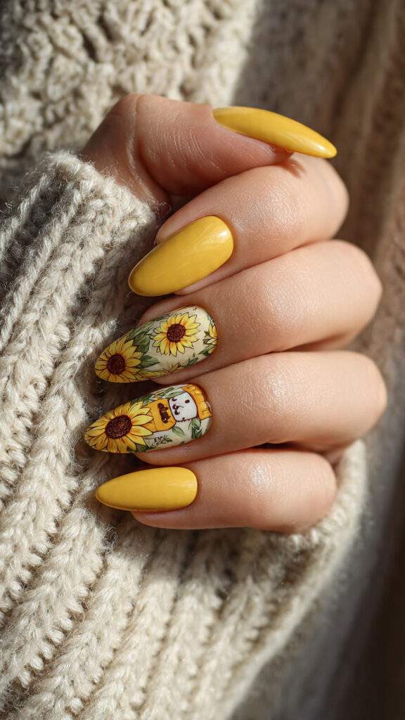 yellow almond nails feel bright and cheerful