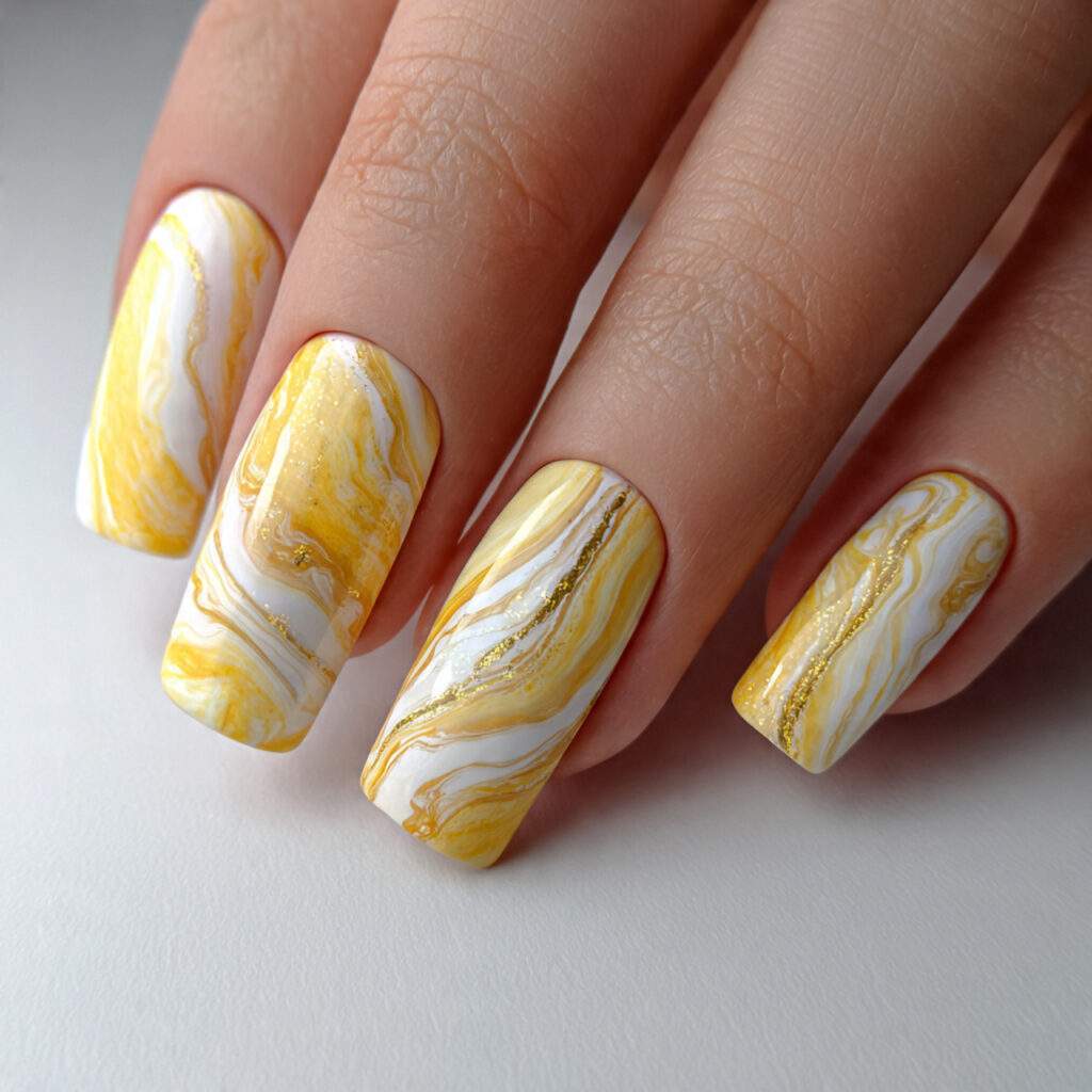 yellow and white marble nails recreate natural