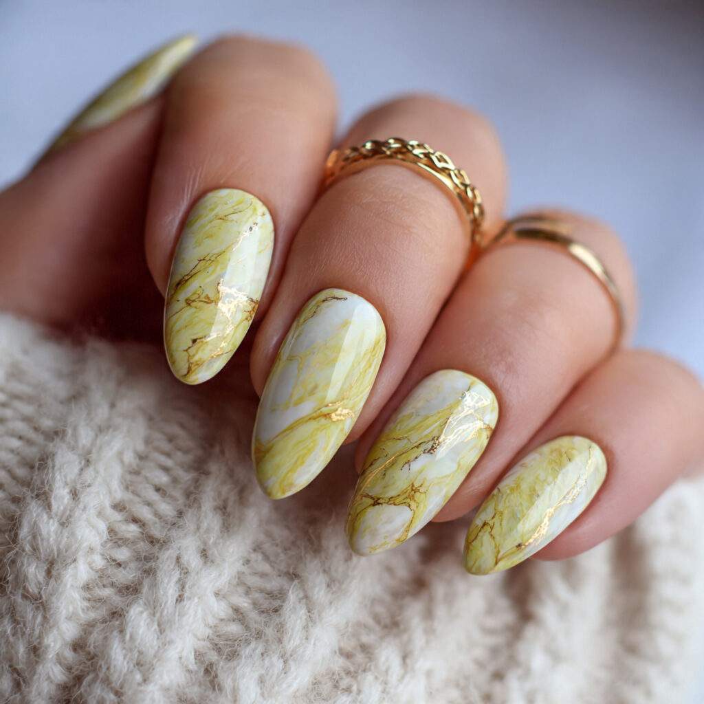 yellow marble nails feel elegant and unique 1