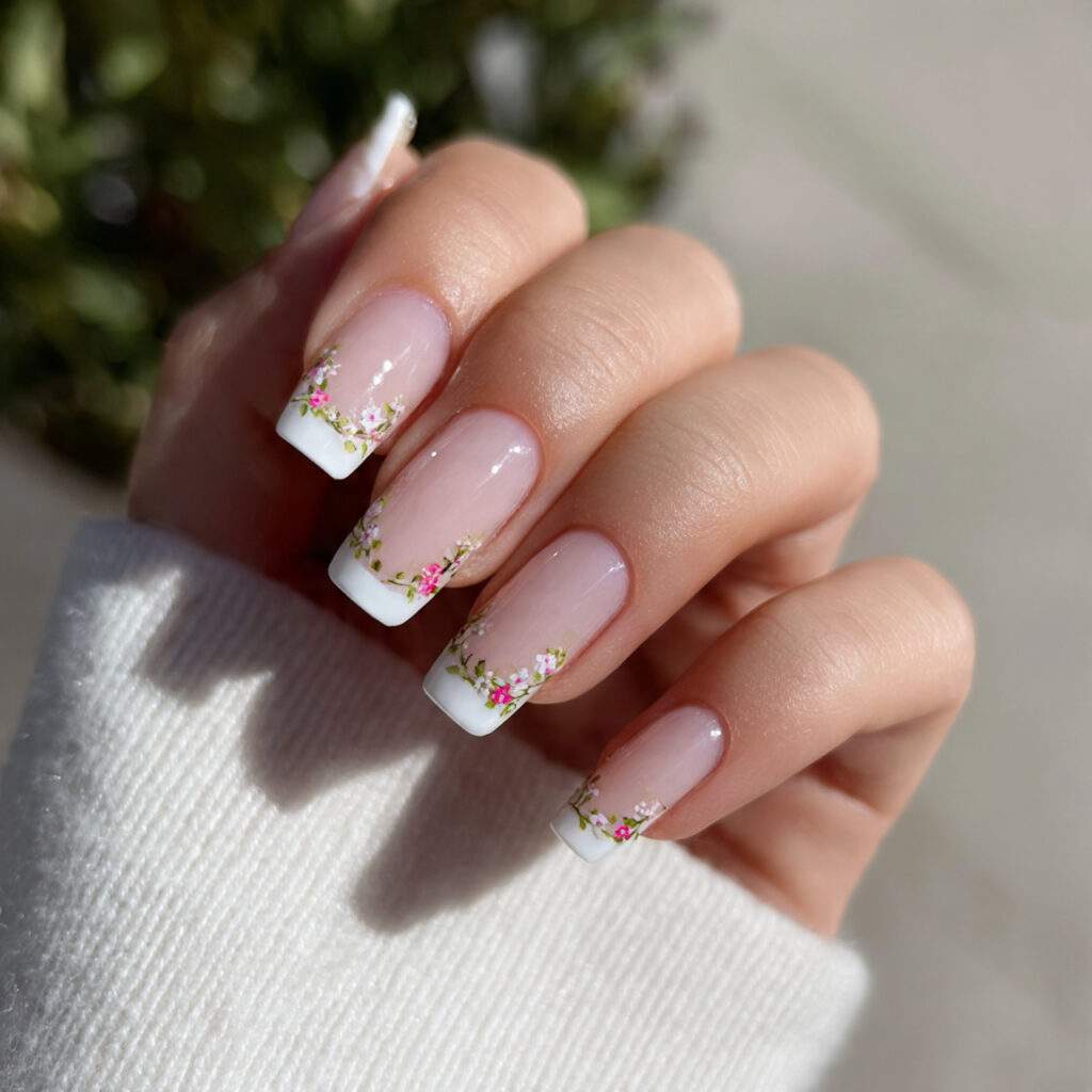 French Tip with Floral Detail
