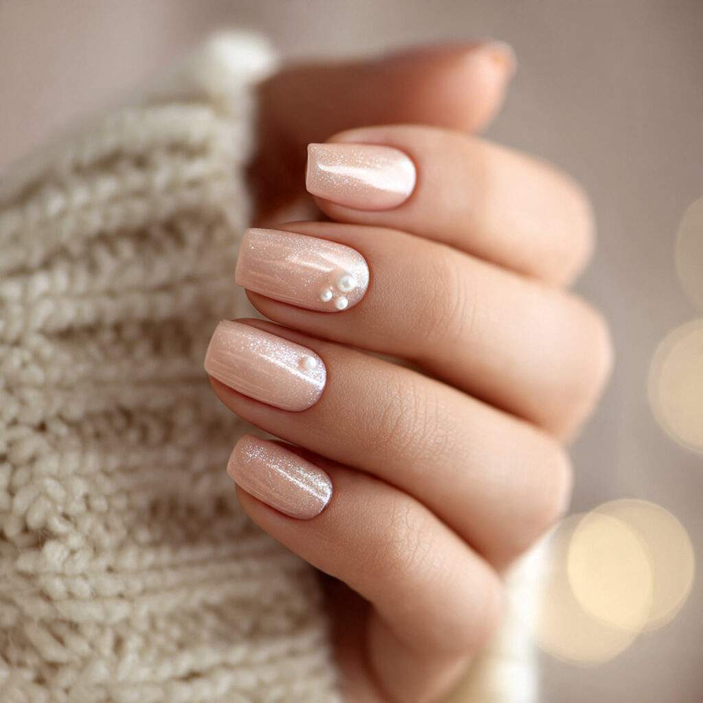 full manicure with champagne shimmer polish and ti