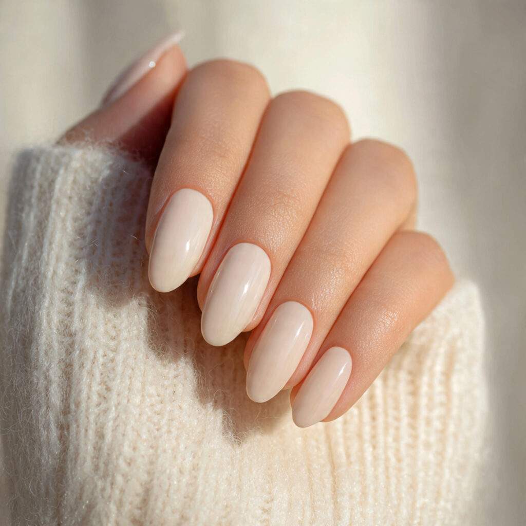 image of elegant nails in warm creamy ivory simple