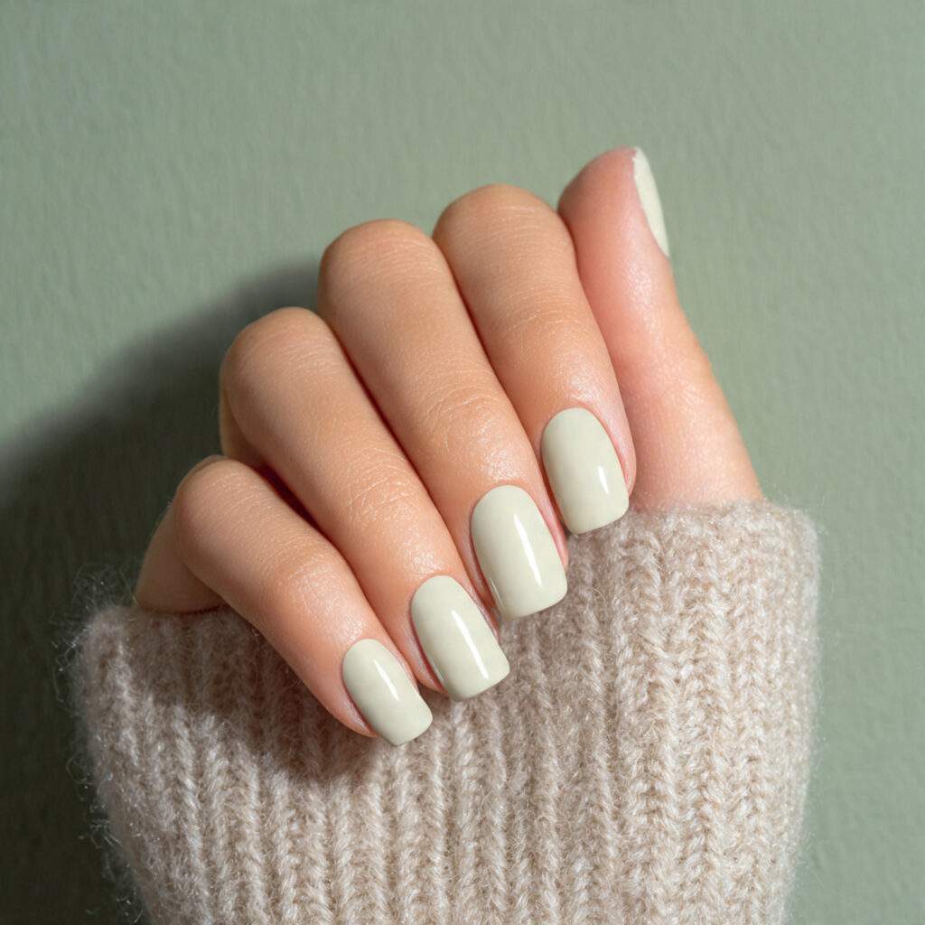 image of nails in muted mint cream shade soft and