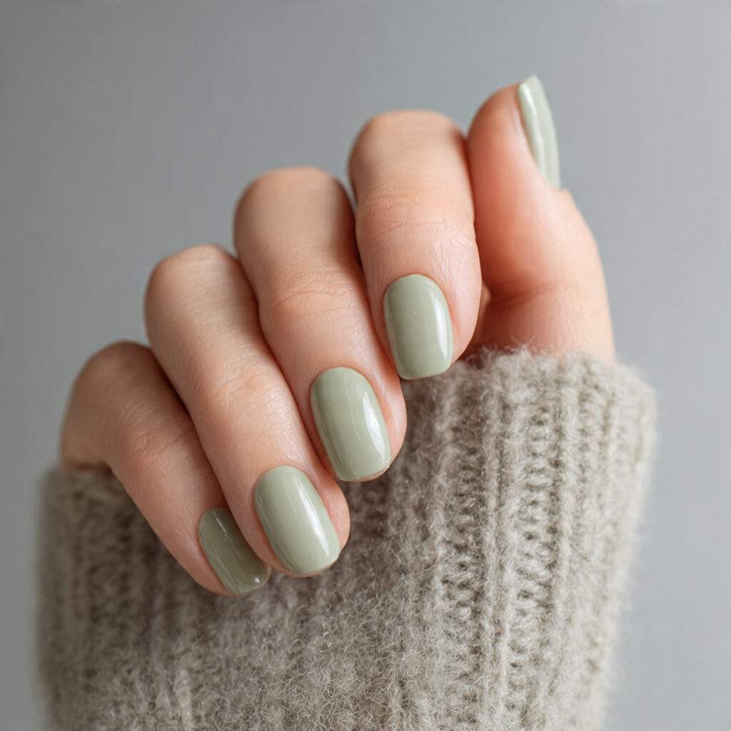 image of nails in muted pale sage green soft earth